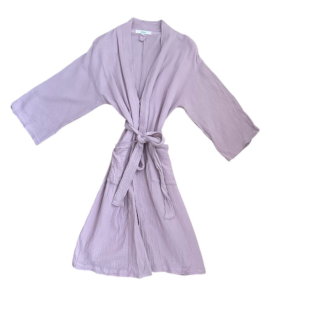 Bliss Lilac Cotton Gauze Kimono Robe S/M Lightweight Waffle Texture Pockets